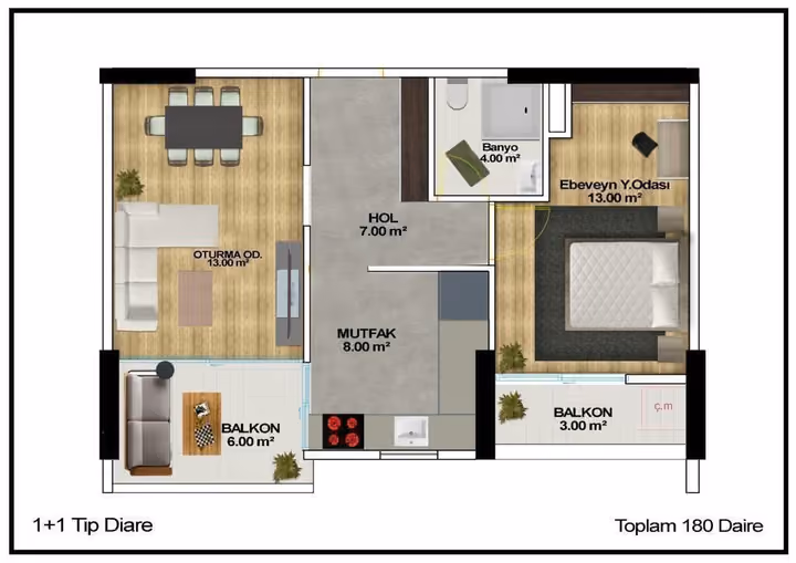 Alternative one-bedroom type plan supplied for project context; this type is not offered in the current listing options.