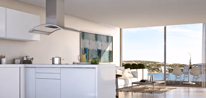 Open-plan kitchen and living area.