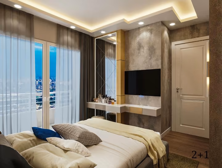 Another bedroom angle in the two-bedroom type interior visualization.