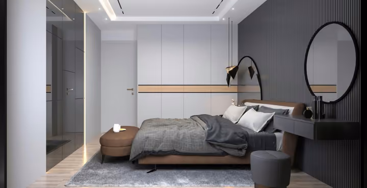 Representative bedroom rendering from a second viewpoint