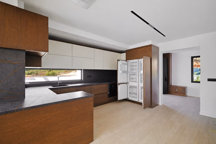 Kitchen Integrated Refrigerator at the detached villa in Ardıç, Çeşme.