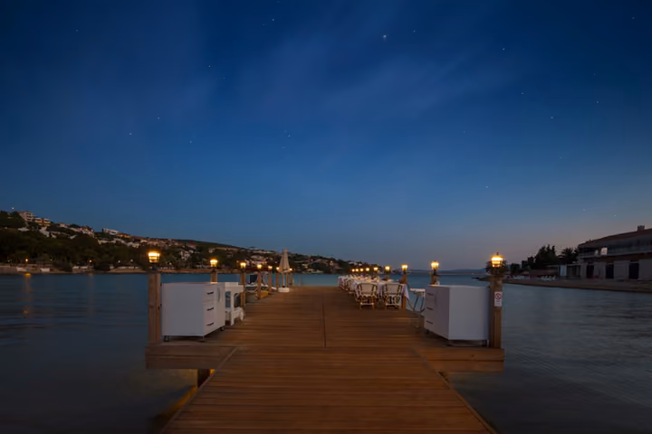 Private pier after sunset.