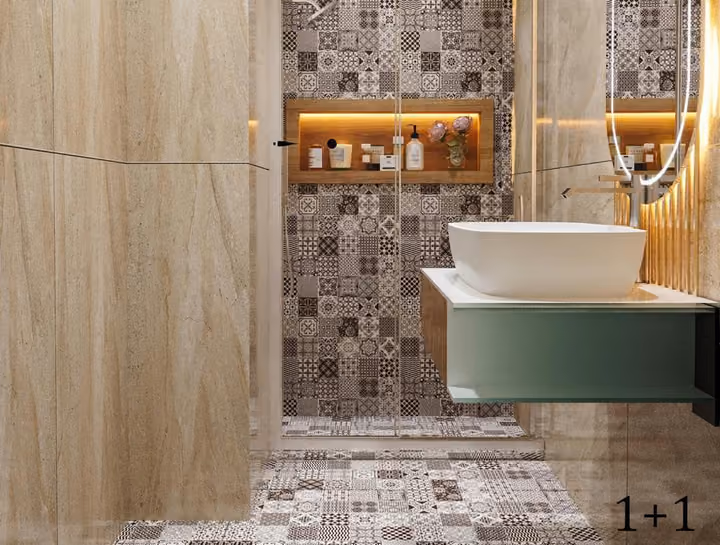 Bathroom visualization for an alternative one-bedroom type; not a current listing option.
