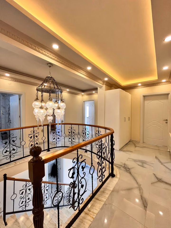 Upper floor landing in the furnished seafront mansion in Buyukcekmece.