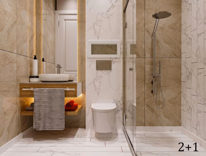 Illustrative bathroom interior for the two-bedroom apartment type.