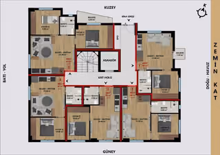 Entrance-floor plan showing the one-bedroom apartment numbered 1.
