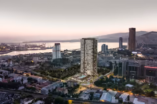 Evening aerial architectural rendering in Cinarli, Izmir
