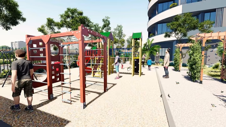 Rendering of the outdoor playground beside the tower