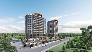 Rendering of the two towers from the front corner of the site