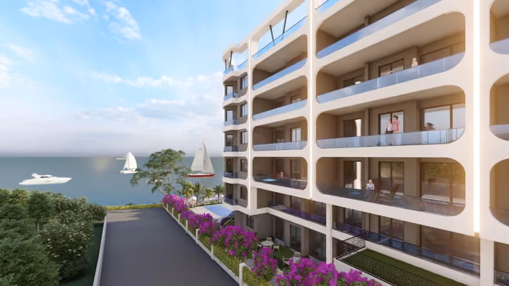 Architectural rendering of the balcony facade overlooking the sea