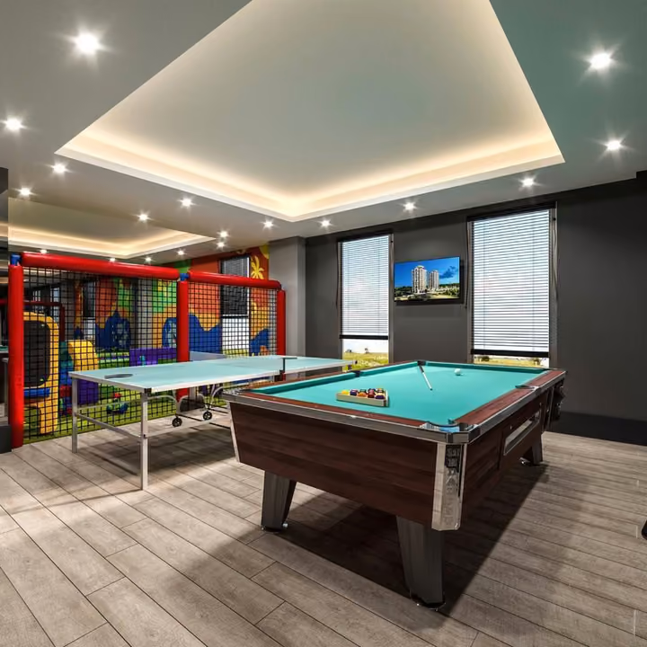 Rendering of the billiards table beside the indoor play area