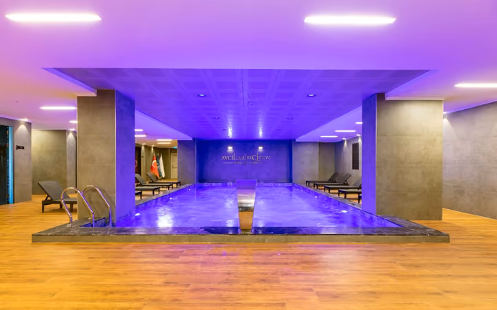 Photograph of indoor swimming pool.