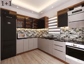Illustrative kitchen for an alternative one-bedroom type; this type is not included in the current listing options.
