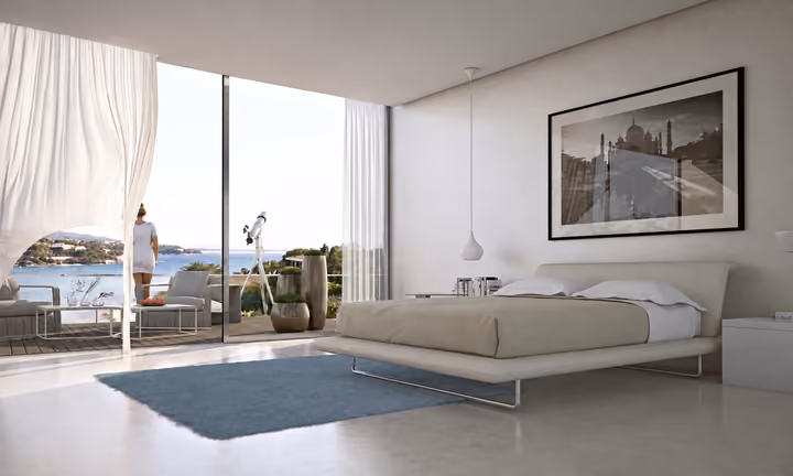 Bedroom opening toward the terrace.