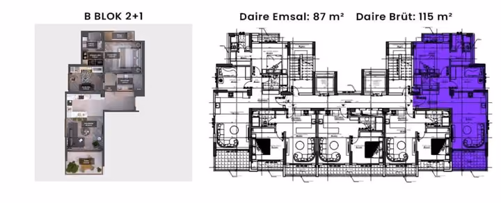 Two-bedroom floor plan marked 115 square metres gross with two bathrooms.