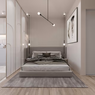 Interior visualisation of a bedroom.