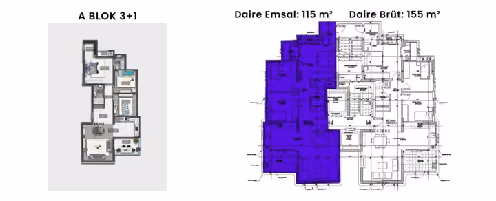 Three-bedroom floor plan marked 155 square metres gross with two bathrooms.