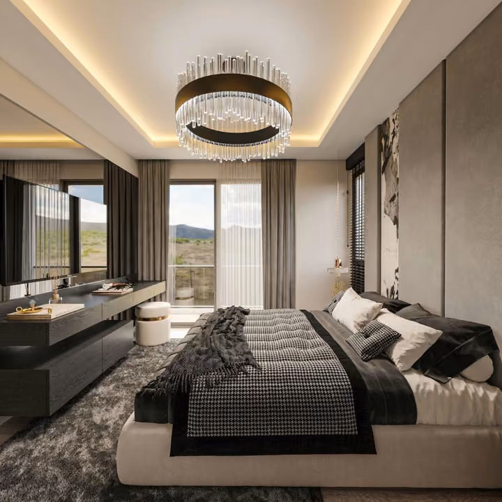 Architectural visualisation: bedroom interior showing the available floor space.