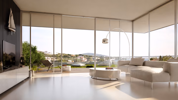 Living room with terrace doors.