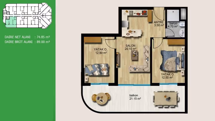 General project two-bedroom plan labelled 89 square meters gross; not a current sale option