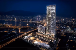 Night aerial architectural rendering in Konak, Izmir