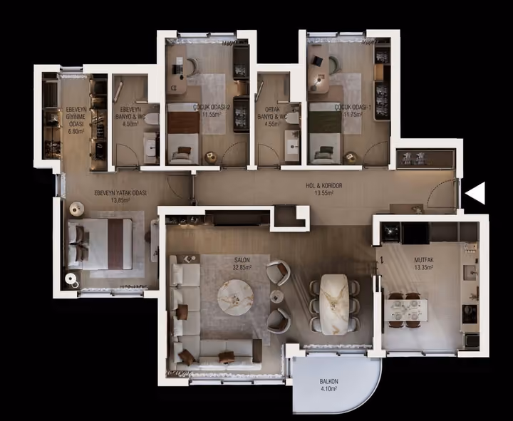 Caglayan three bedroom floor plan