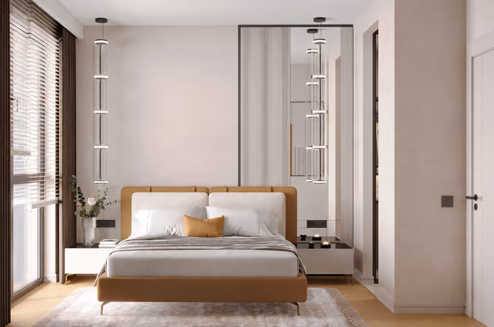 Bedroom architectural rendering in Cinarli, Izmir
