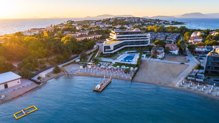 Aerial view of the waterfront residences.