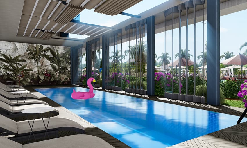 شقق مطلة على حوض السباحة مع شاطئ خاص في ألانيا، تركيا