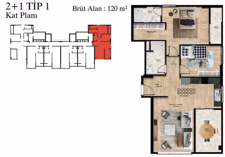 General project two-bedroom plan labelled 120 square meters gross; not an advertised sale option
