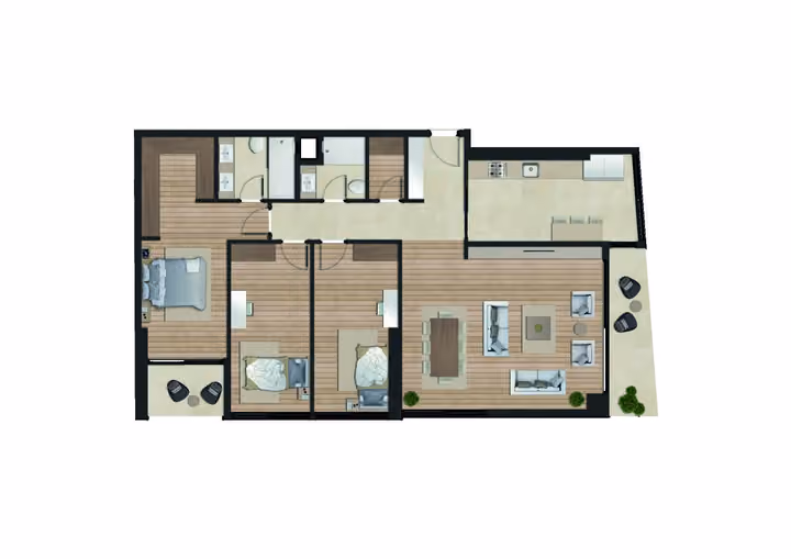 Original catalogue floor-plan illustration for a 3-bedroom apartment with two bathrooms, 130.80 square metres net and 145.00 square metres gross area. Some layouts also have a separate guest WC.