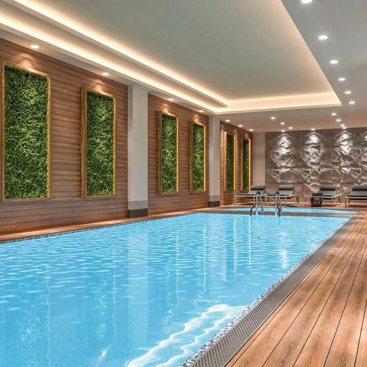 Rendering of the indoor pool and surrounding deck