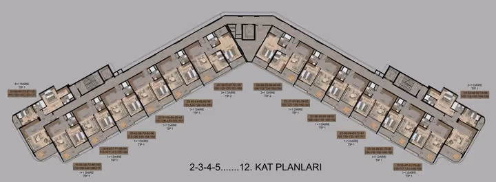 Supplied floor layout of an angled residential block, provided as general project context.