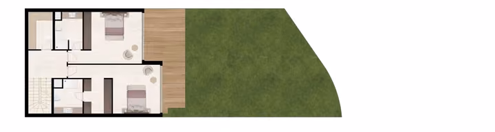 Developer catalogue illustration of the smaller level of a four-bedroom duplex. Availability must be confirmed.