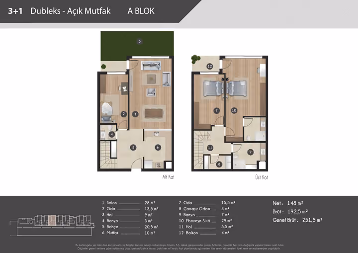 Published example floor plan showing three bedroom duplex apartment plan with garden.