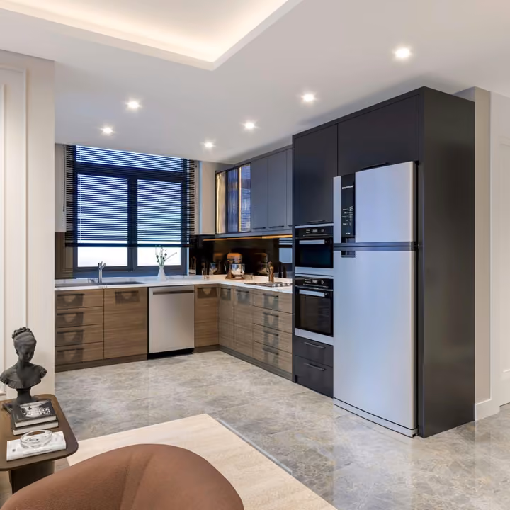 Representative open-kitchen rendering; appliance inclusion is not confirmed