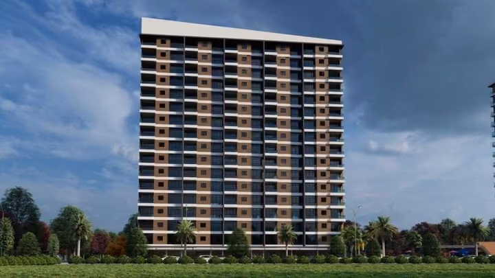 Architectural visualization of a residential facade and its balconies.