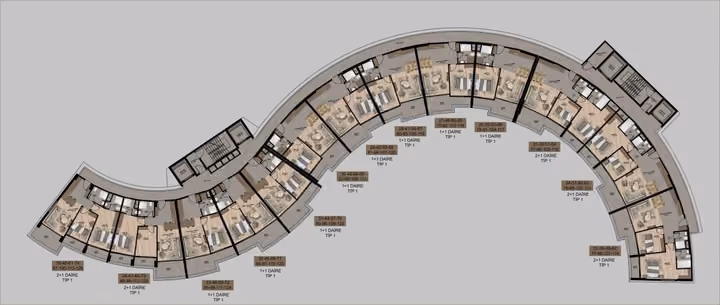 Supplied floor layout of a curved residential block, provided as general project context.