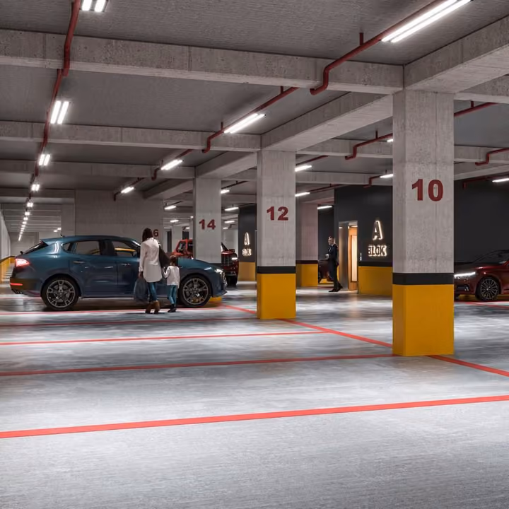 Rendering of underground parking bays and building access