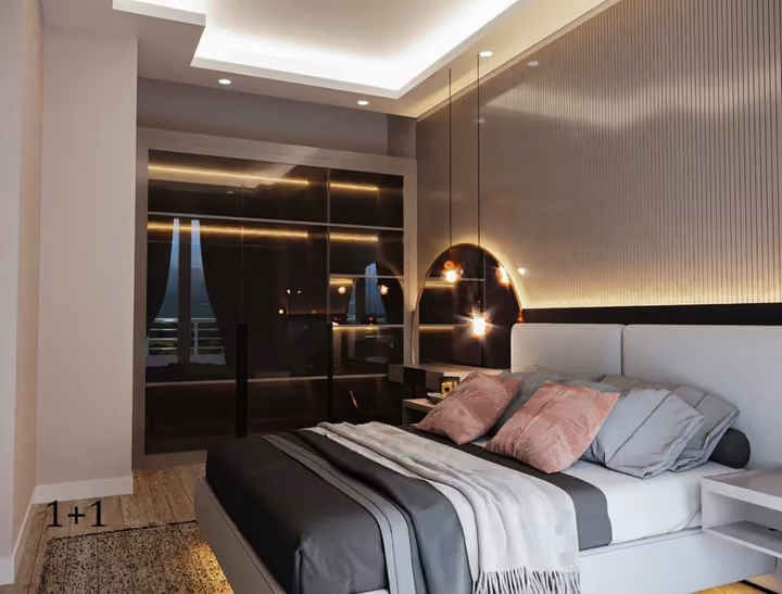 Bedroom visualization for an alternative one-bedroom type; not a current listing option.