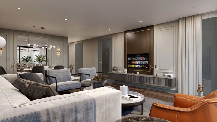 Living room architectural rendering in Narlidere, Izmir