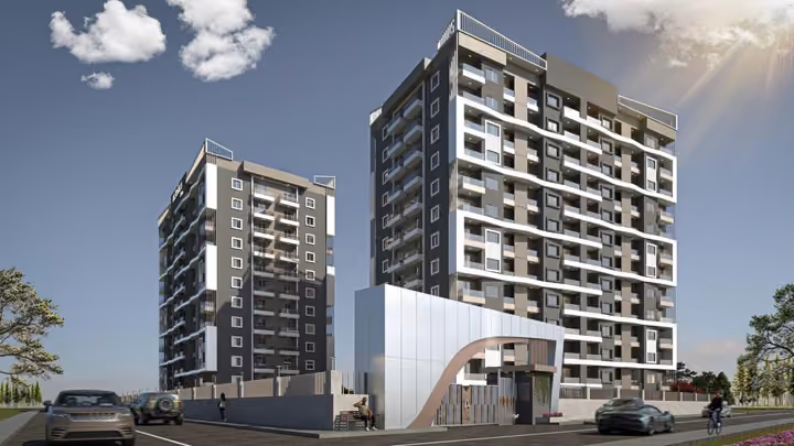 Architectural visualisation of the residential buildings from the street.