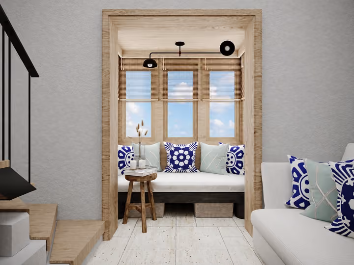 Architectural rendering of window-seat alcove beside the living room in Alacati, Cesme.