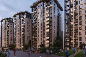 Недорогие компактные квартиры с просторными зелеными участками в Гюнешли Basin Express, Стамбул