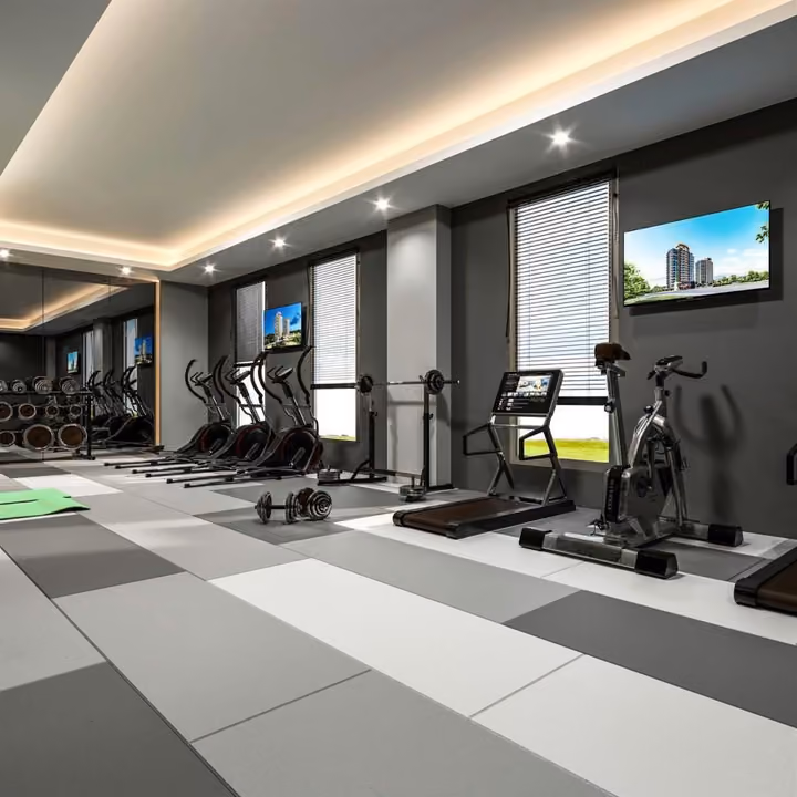 Rendering of cardio equipment in the shared fitness room
