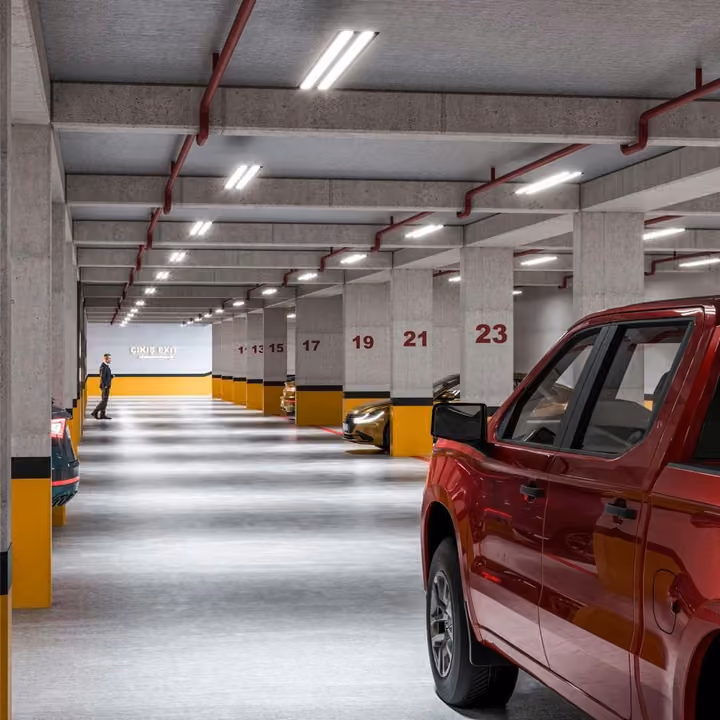 Rendering of the underground parking aisle