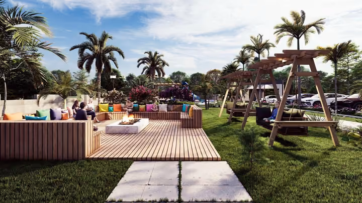 Architectural visualisation of the outdoor children's playground.