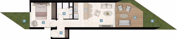 One-bedroom apartment floor plan.
