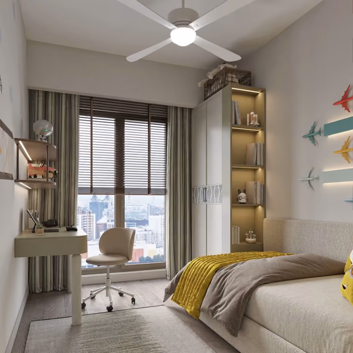 Interior rendering of the second bedroom in a two-bedroom apartment in Topkapi