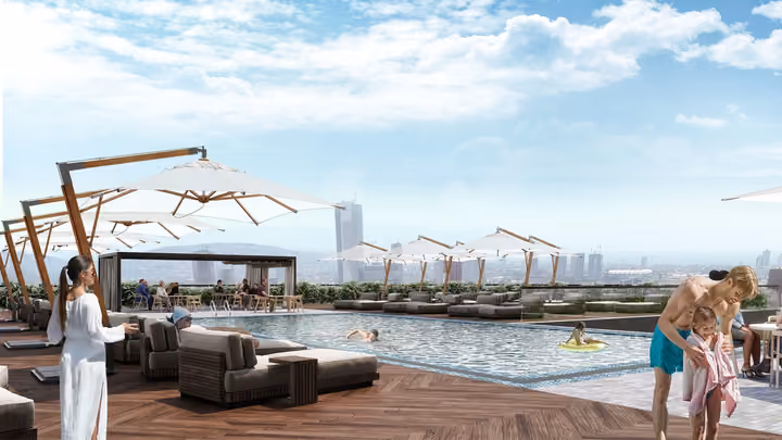 Outdoor pool architectural rendering in Cinarli, Izmir